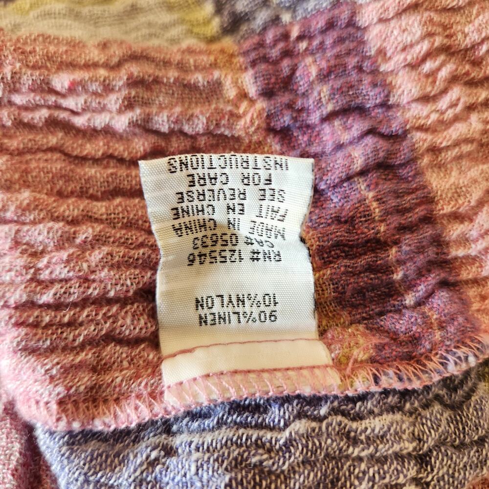 Habitat Top Womens L Pink Gray Plaid Crinkle Button Linen Blend Boho Chic Preppy - Picture 6 of 11